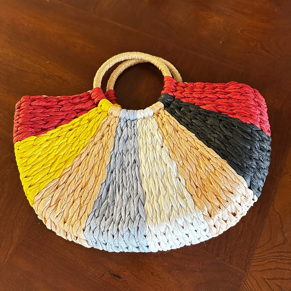 Multicolor Woven Handbag Handles Half Moon Bag